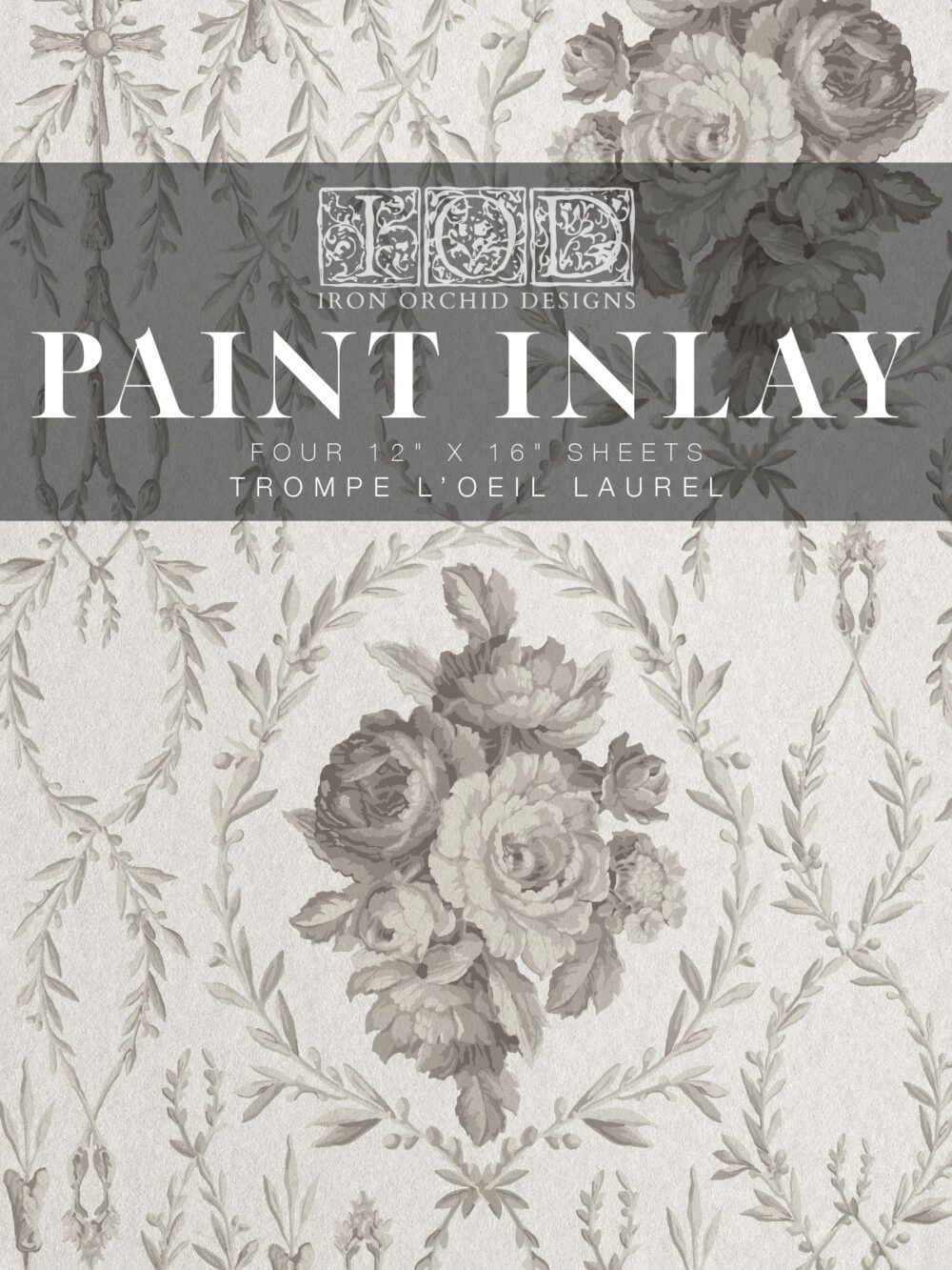 Trompe l’oeil Laurel – IOD Paint Inlay – set 4 pagini A3 – Nou