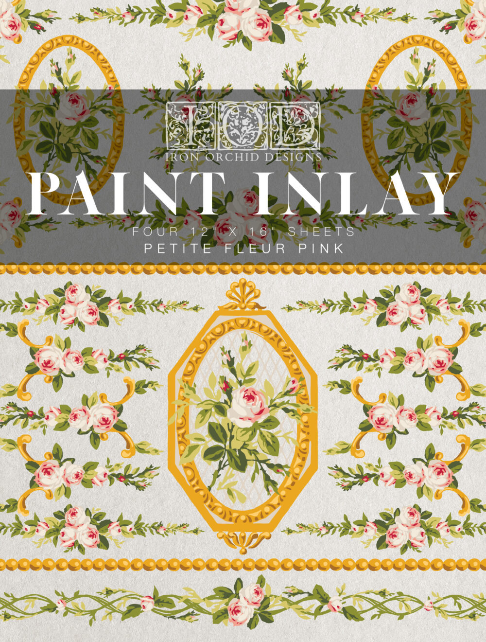 Petite Fleur Pink – IOD Paint Inlay – set 4 pagini A3 – Nou (Ediție Limitată)