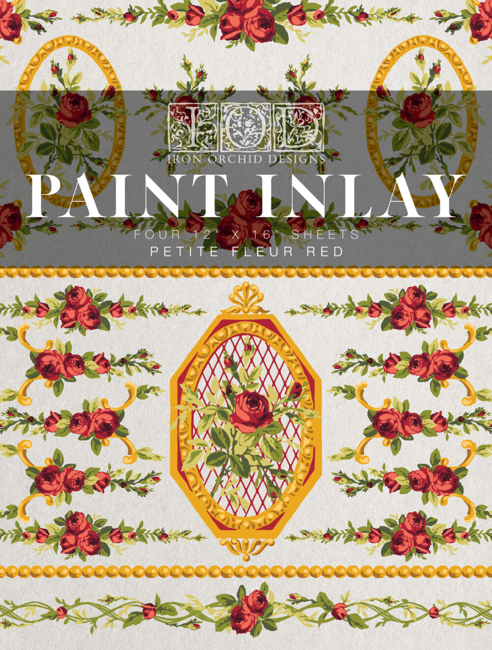 Petite Fleur Red – IOD Paint Inlay – set 4 pagini A3 – Nou (Ediție Limitată)