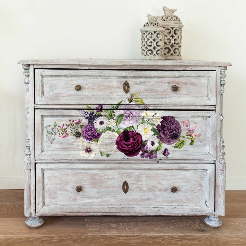 mobilier decorat cu transferul Redesign transfer floral nuance mov 2 pagini cu flori diferite