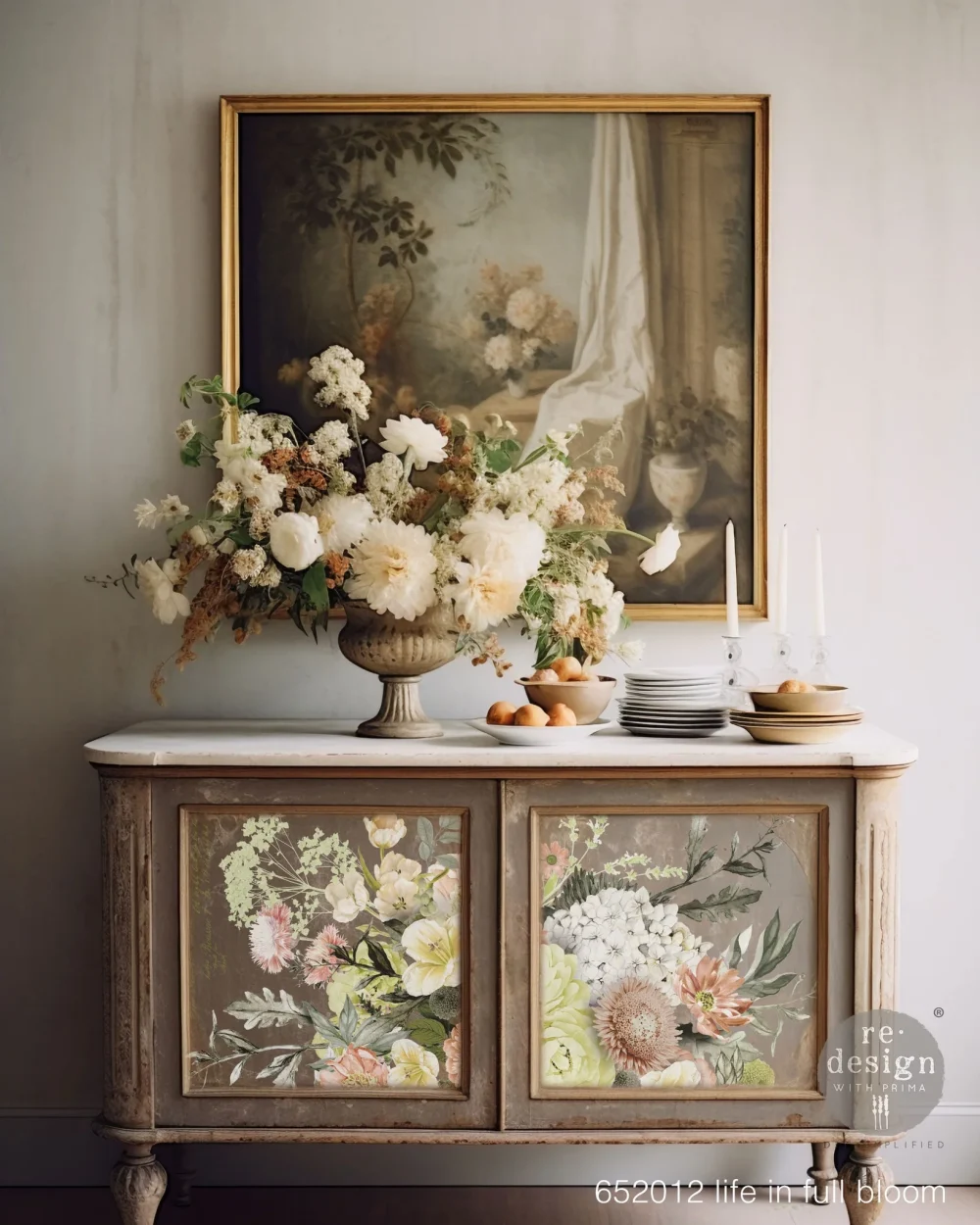 mobilier decorat cu Redesign-transfer-model-floral-full-bloom