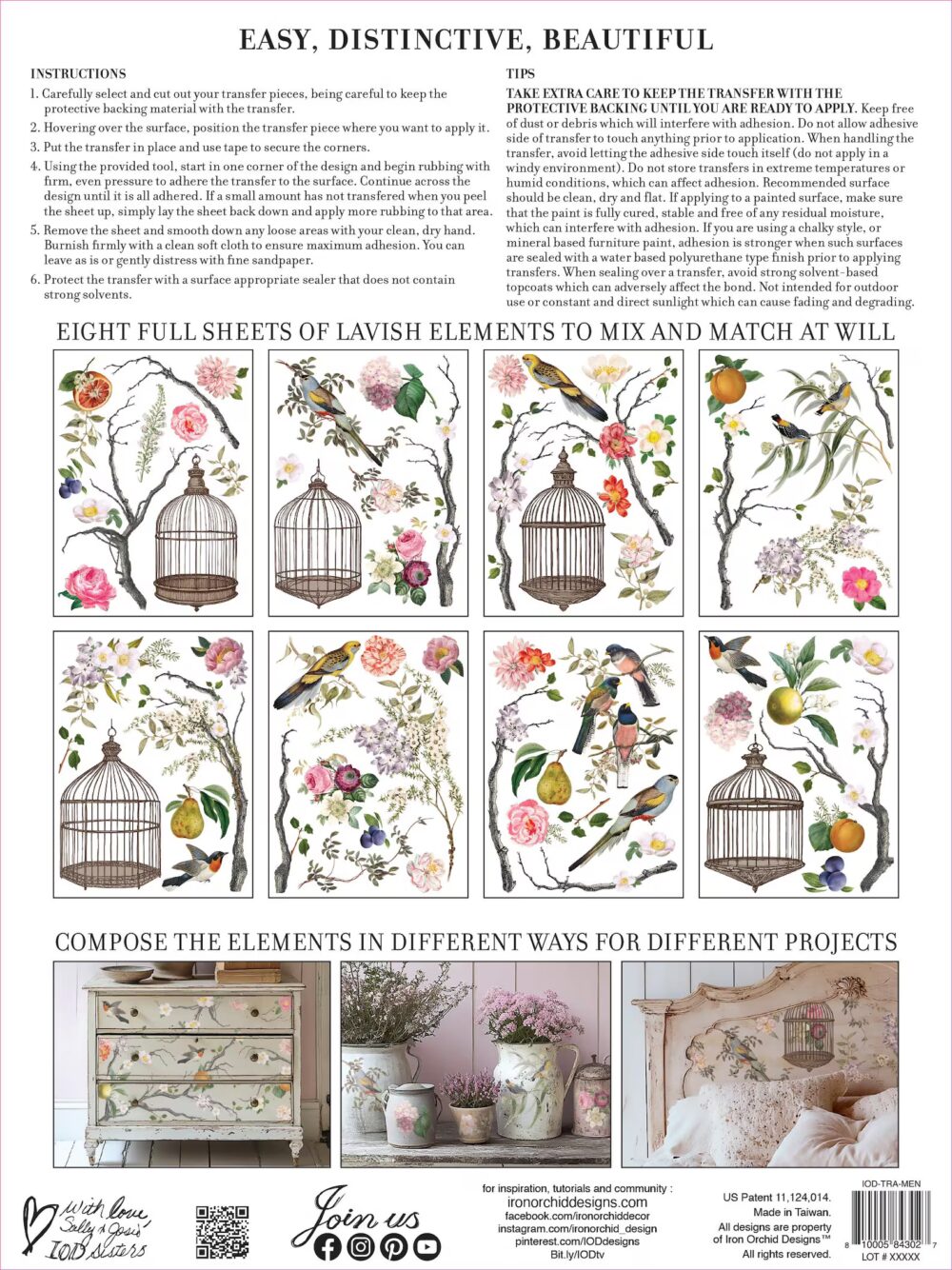 MENAGERIE IOD TRANSFER decorativ motive florale