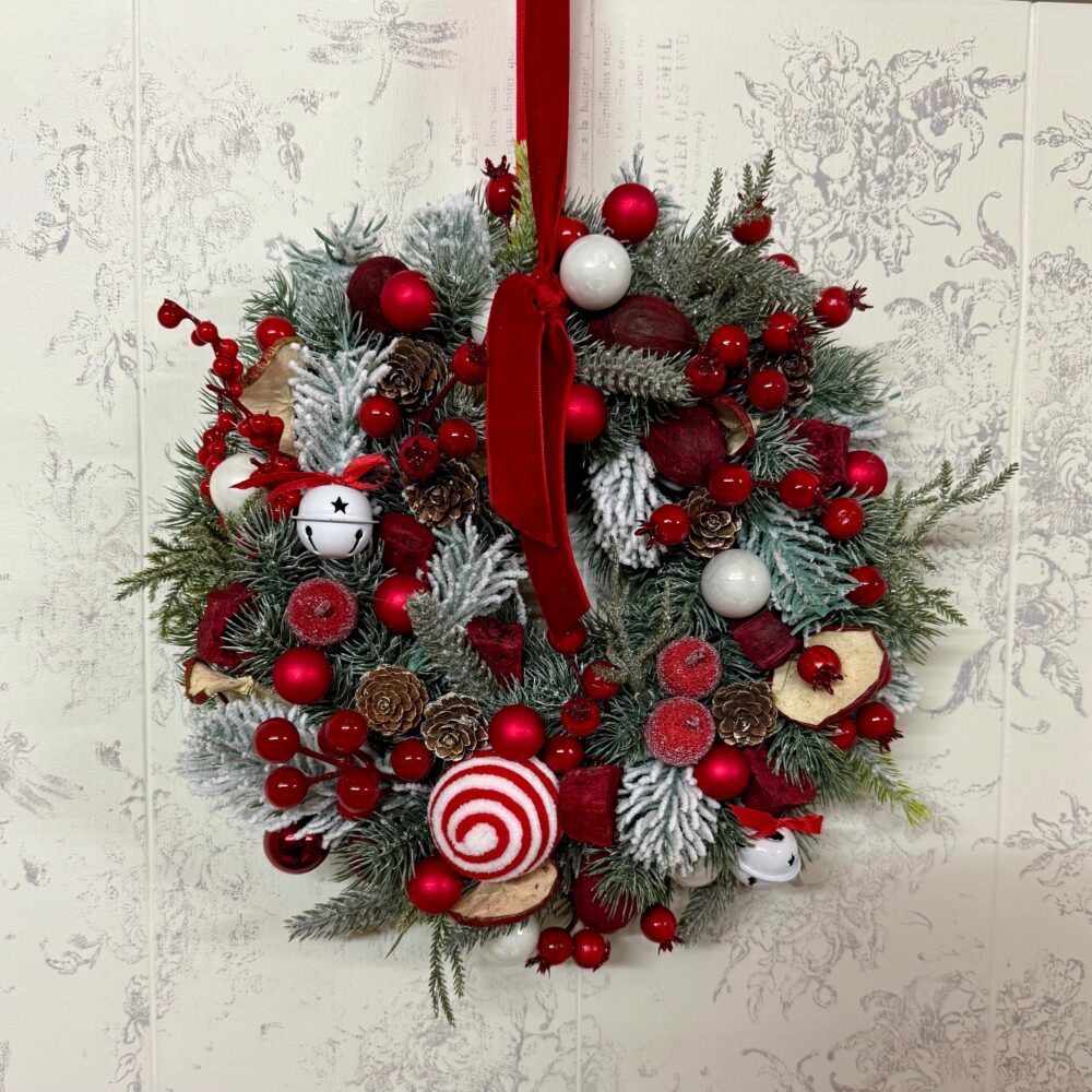 coroniță Crăciun, roșu classic 28 cm