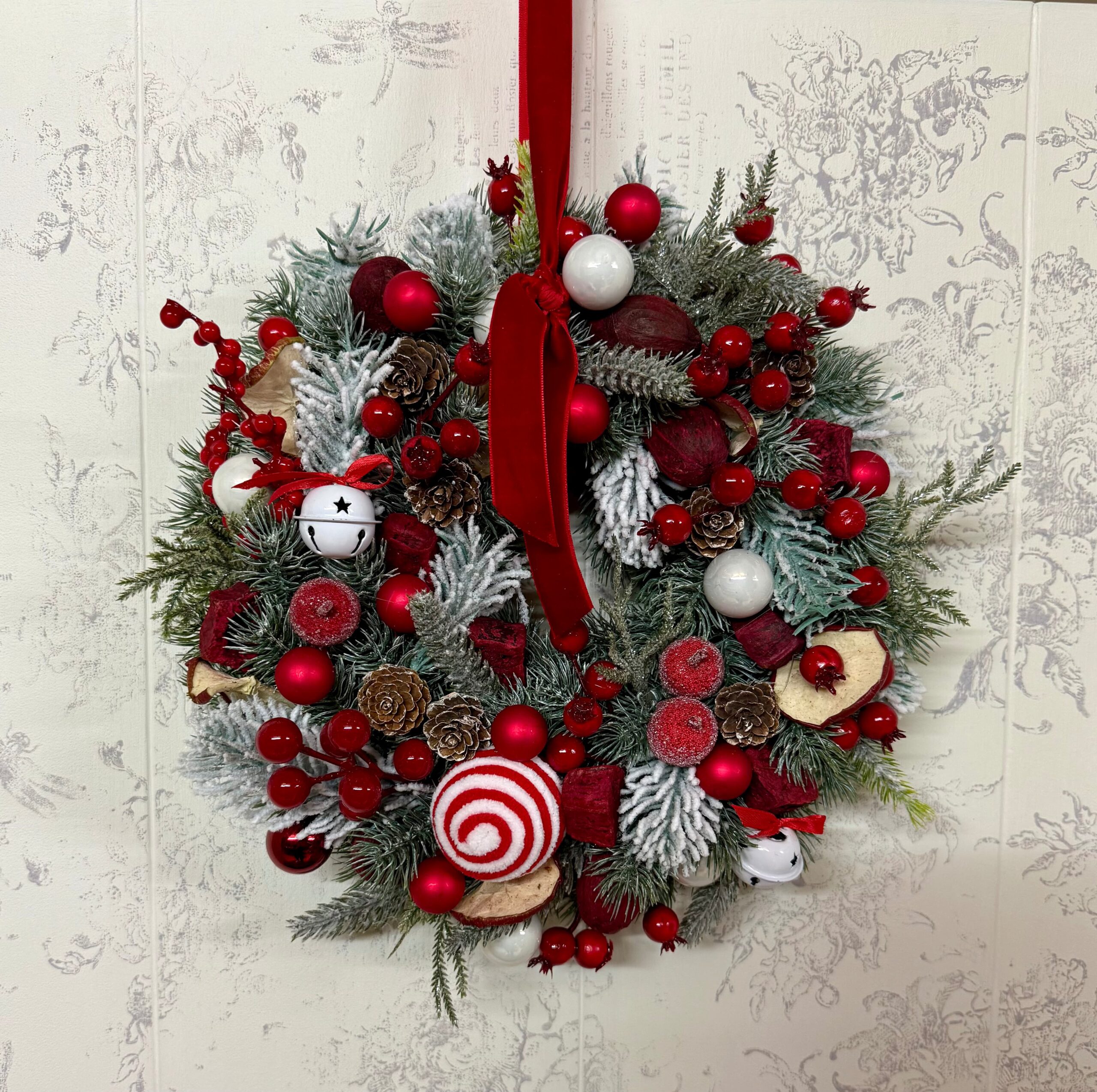 coroniță Crăciun, roșu classic 28 cm