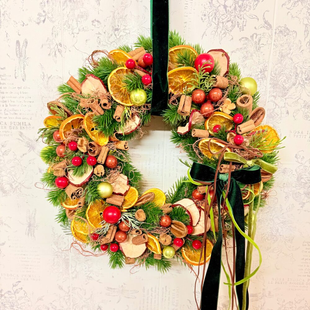 Coronița Aromele Crăciunului – Orange & Spice + LED - verde